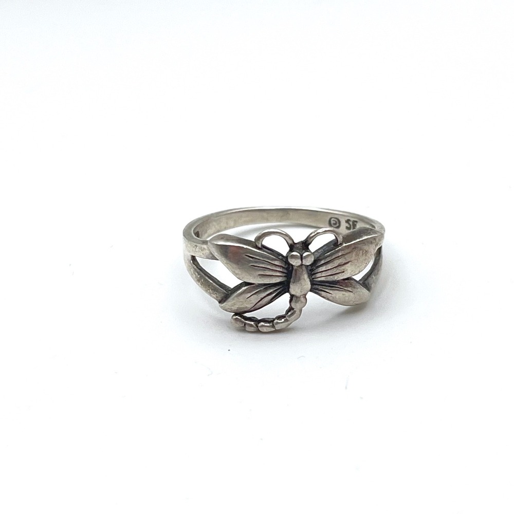 Sterling‎ Silver Dragonfly Ring 925 Split Band Insect Motif Size 6.75 SE